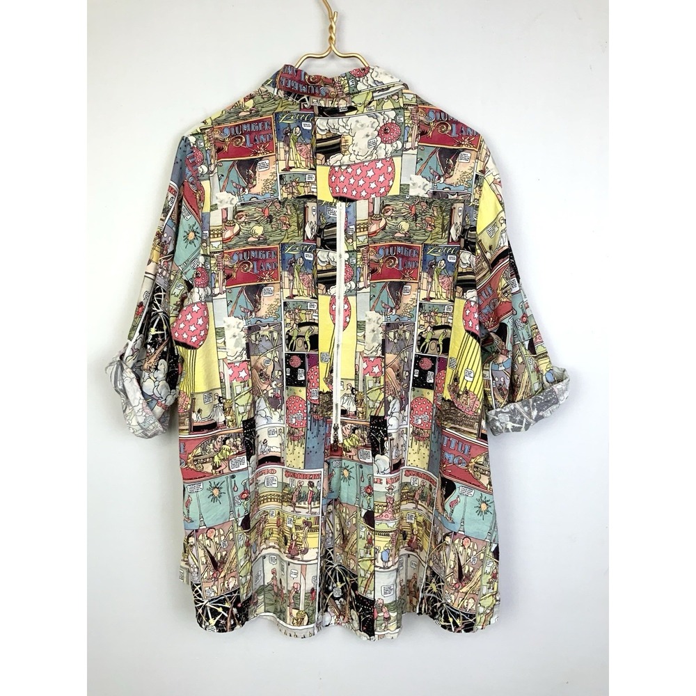 Shana Sz XXL Comic Print Button Down Shirt Back Zipper Pockets Roll Tab Pop Art - Picture 4 of 11
